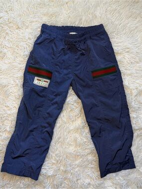 Gucci Kids Navy Blue Jogger Pants with Green & Red Web Stripe